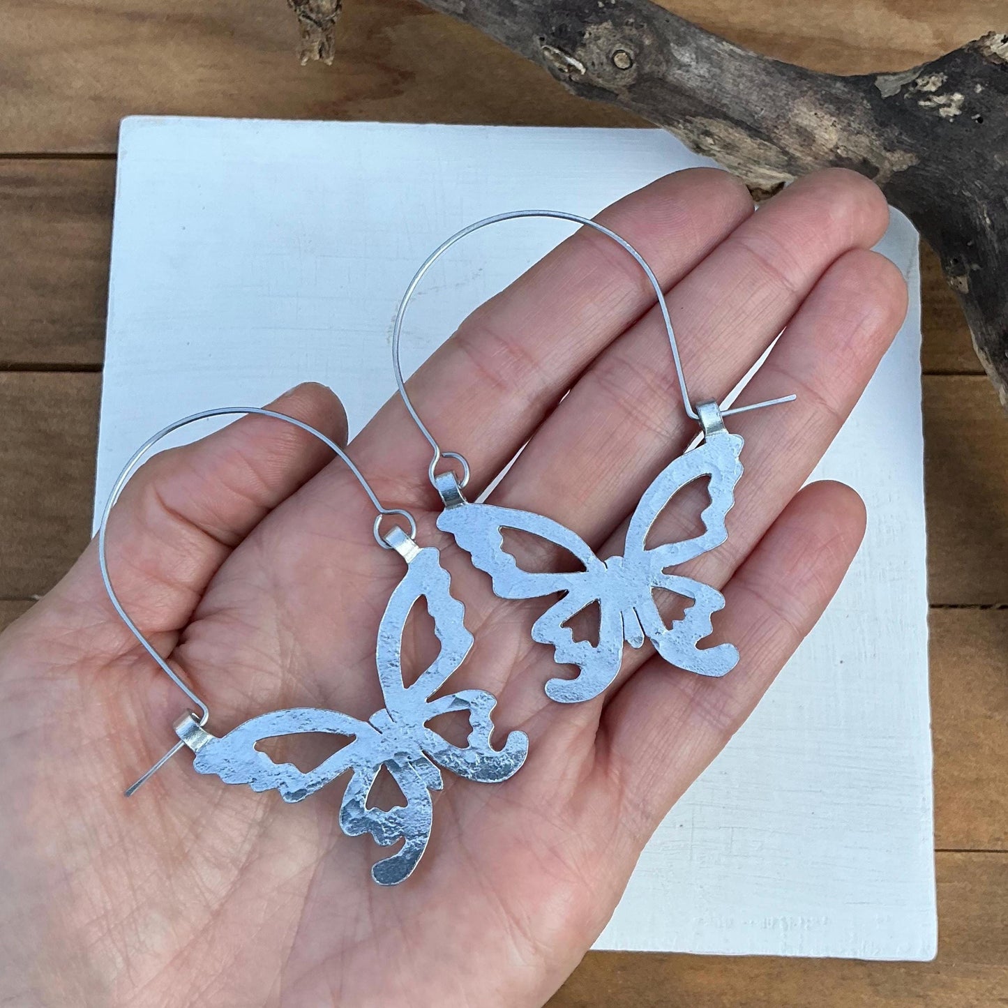 Handmade Butterfly Hoop Earrings: Aluminum Cutout Design