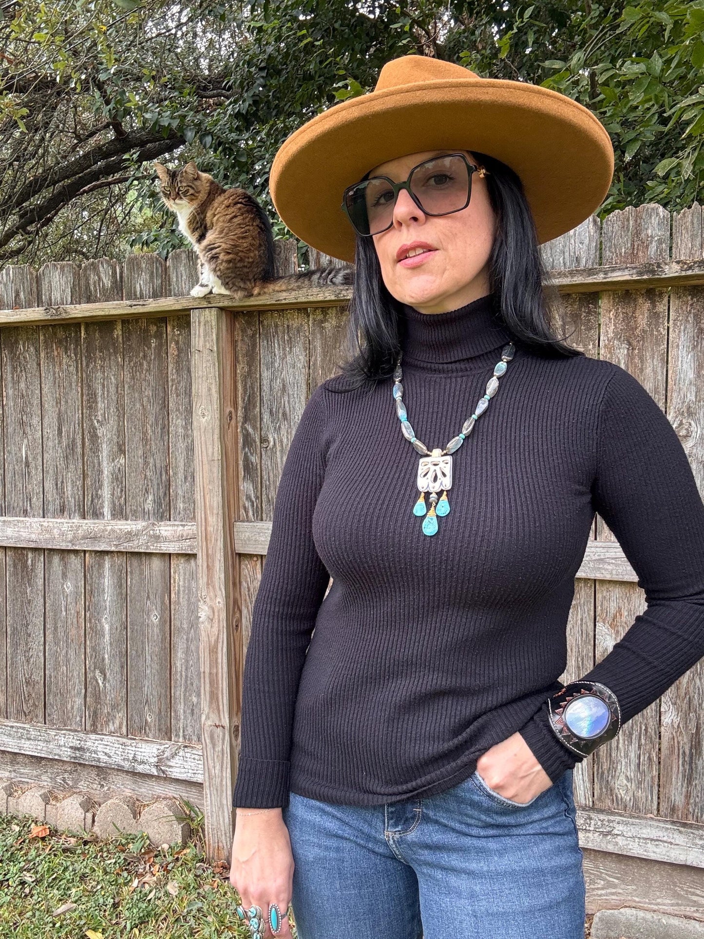 Handmade Ceramic Papel Picado Necklace: Labradorite & Turquoise Fringe
