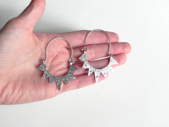 Handmade Sun Hoop Earrings: Mixed Metal Tribal Earrings