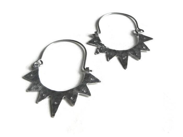 Handmade Sun Hoop Earrings: Mixed Metal Tribal Earrings