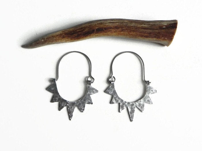 Handmade Sun Hoop Earrings: Mixed Metal Tribal Earrings