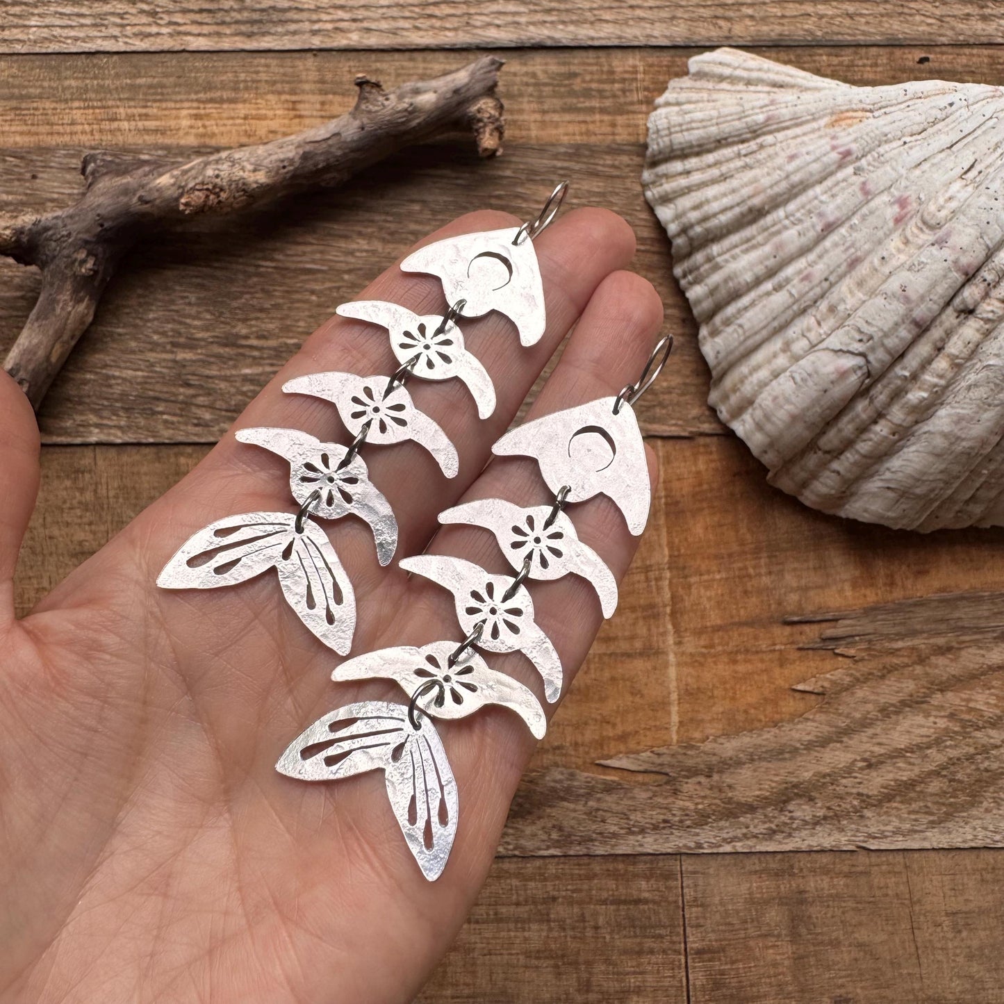 Handmade Fish Bone Earrings: Sawn Aluminum, Brass, or Copper
