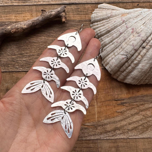 Handmade Fish Bone Earrings: Sawn Aluminum, Brass, or Copper