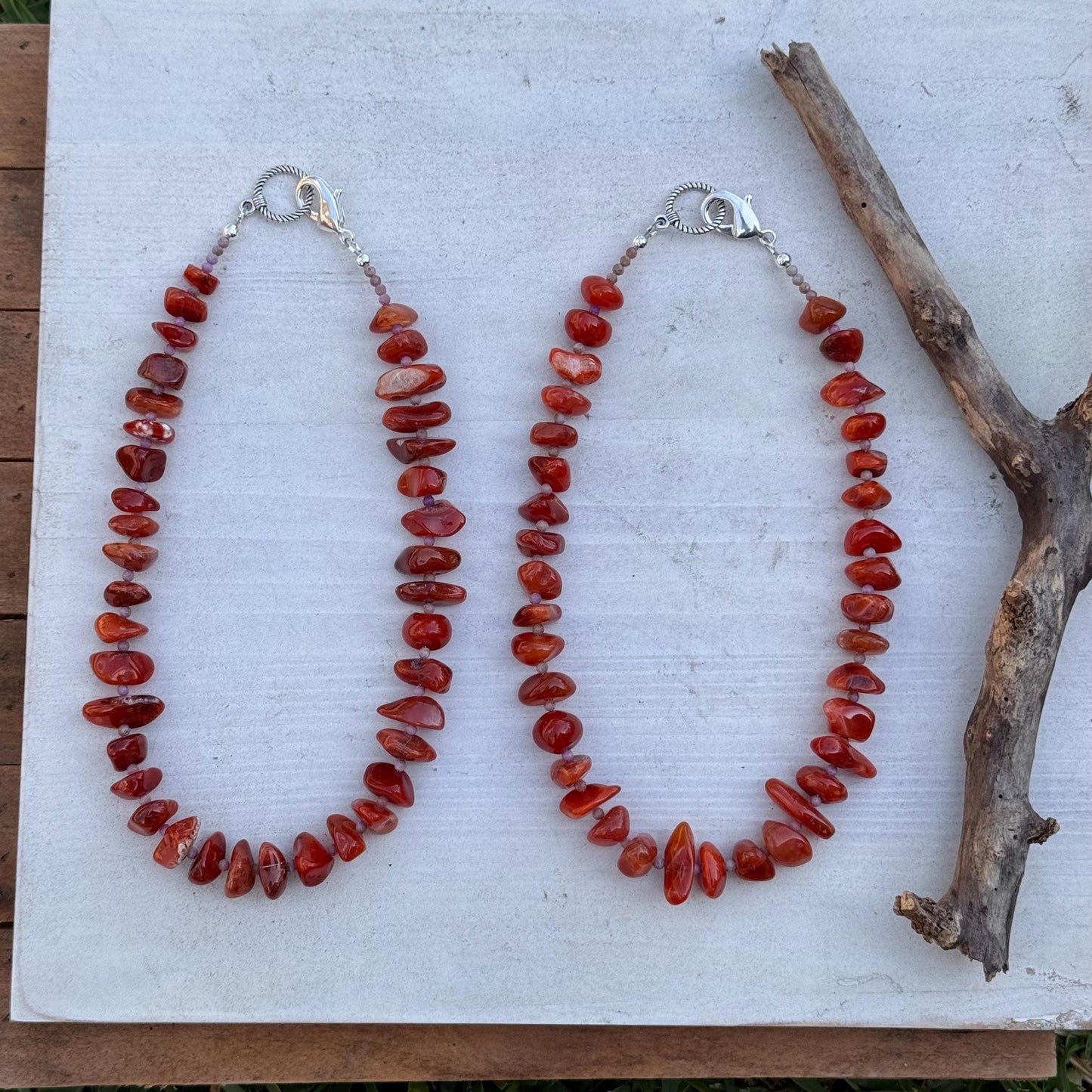 Handmade Orange Chalcedony Nugget Necklace: Silver Accents, 18 inch