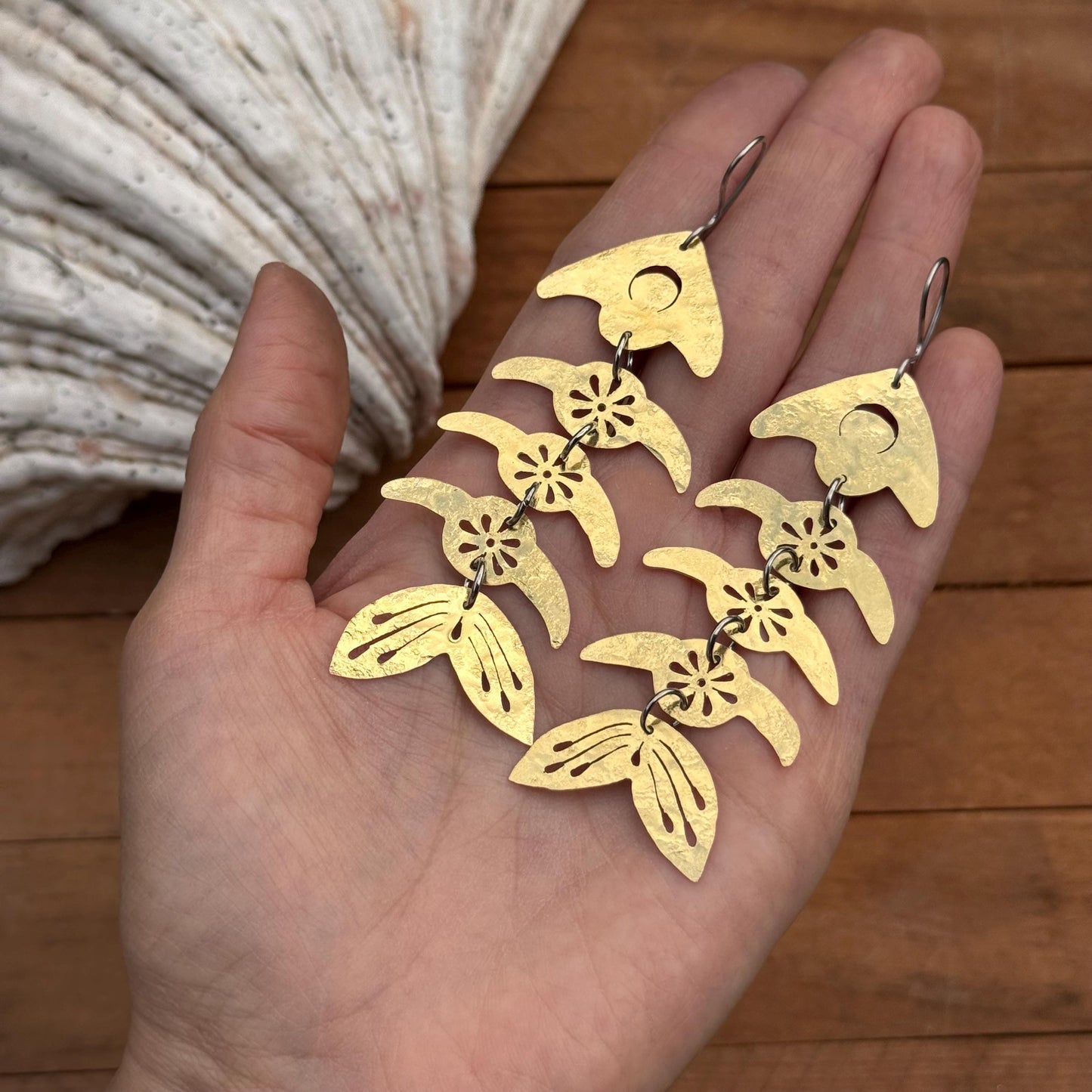 Handmade Fish Bone Earrings: Sawn Aluminum, Brass, or Copper