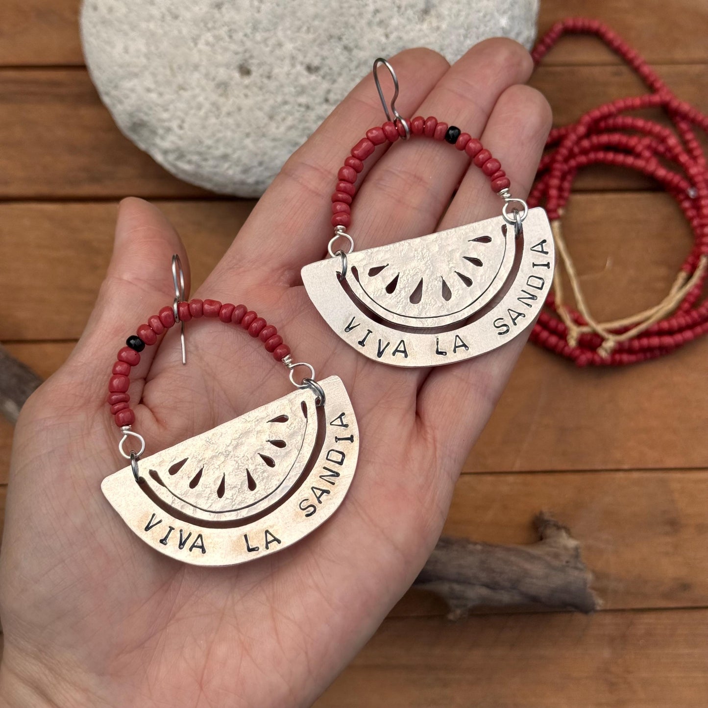 Handmade Watermelon Earrings: Aluminum & African Glass Bead Jewelry