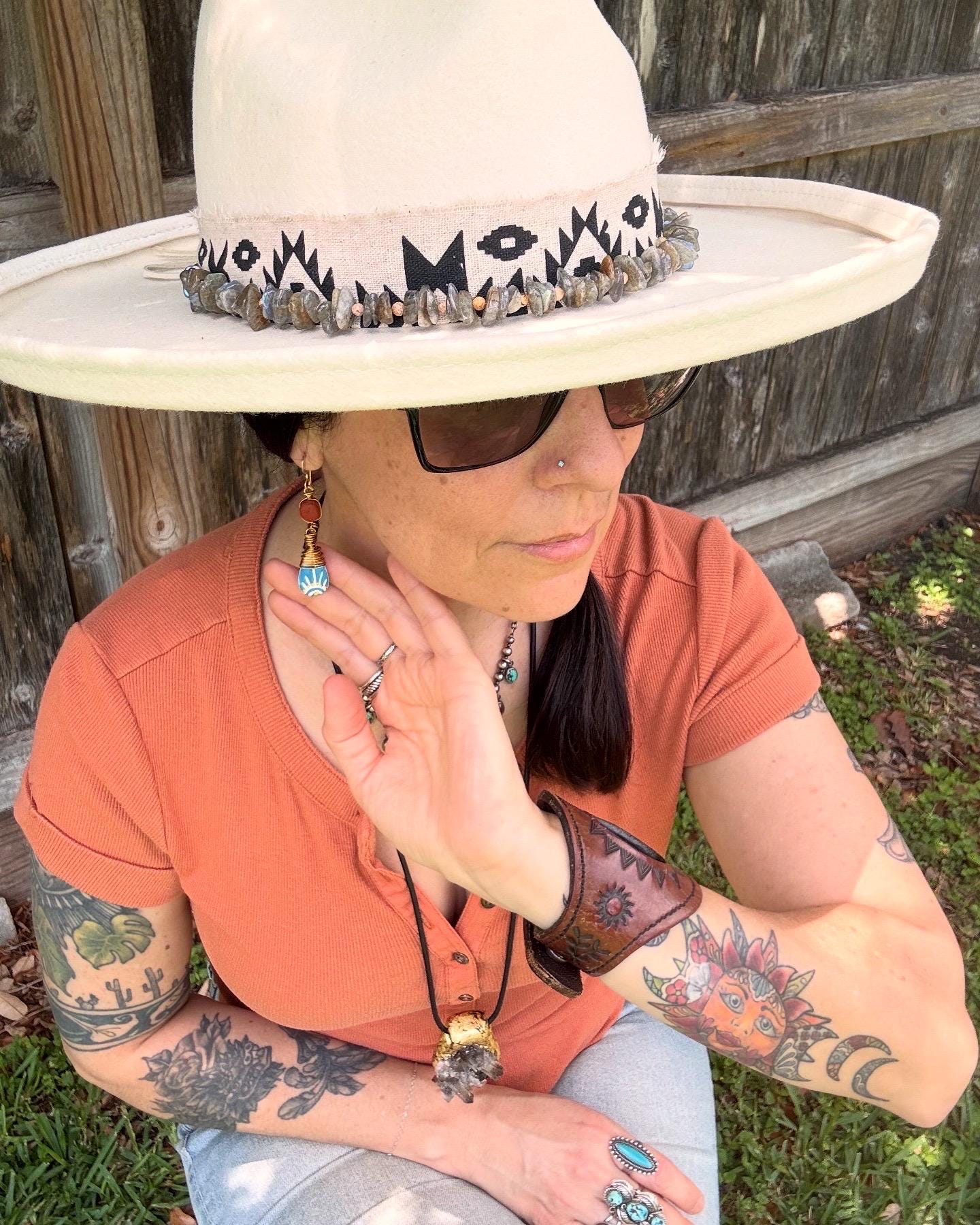 Ceramic Sol Azul and Matte Red Japer earrings, wire wrapped southwestern style earrings