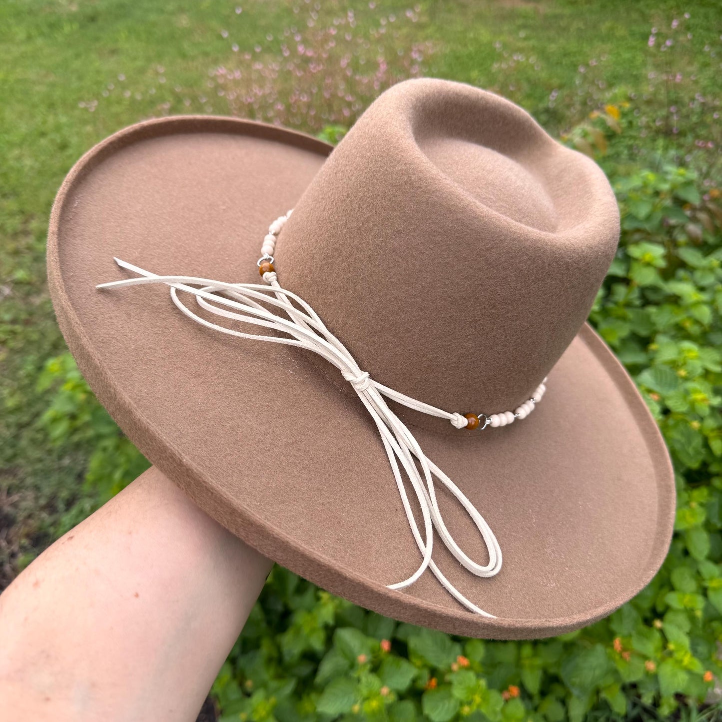 Handmade Fish Skeleton Hat Band: Aluminum, Coral & Wood Beads