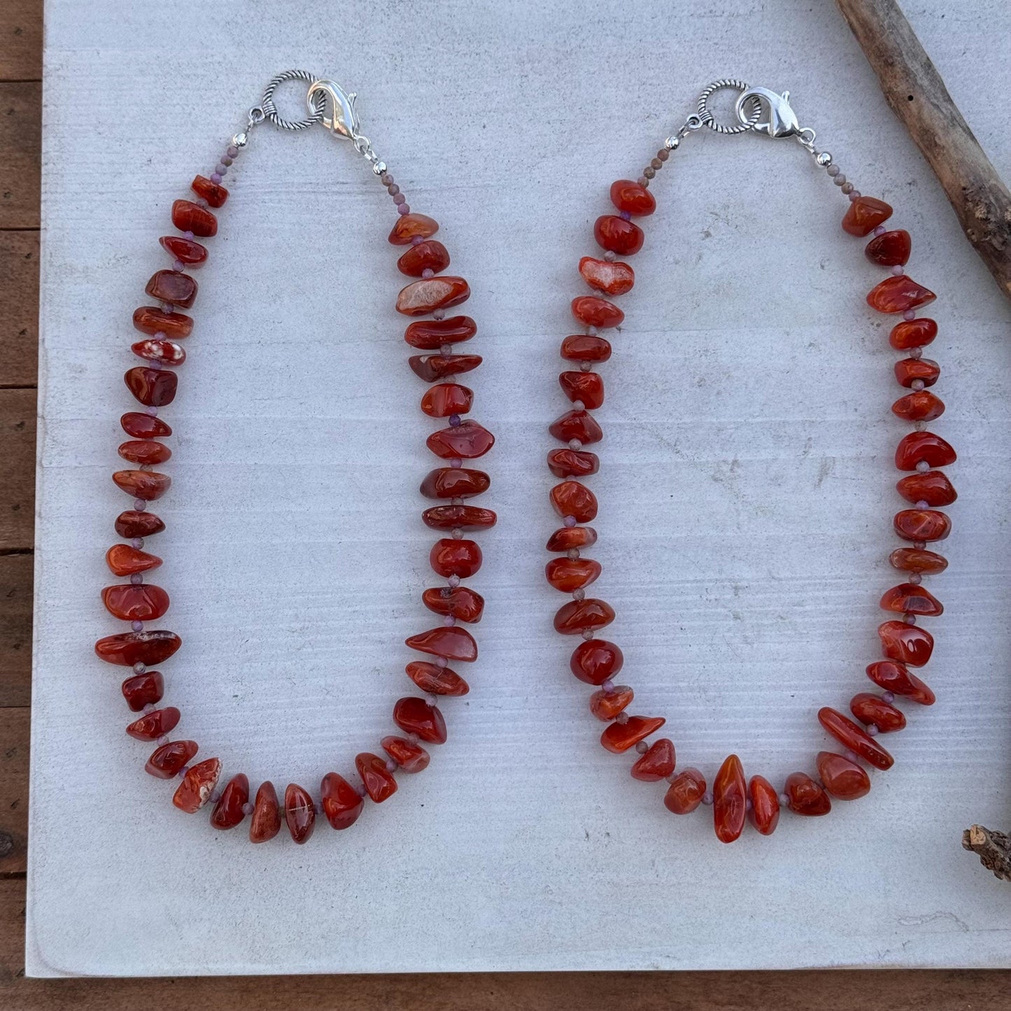 Handmade Orange Chalcedony Nugget Necklace: Silver Accents, 18 inch