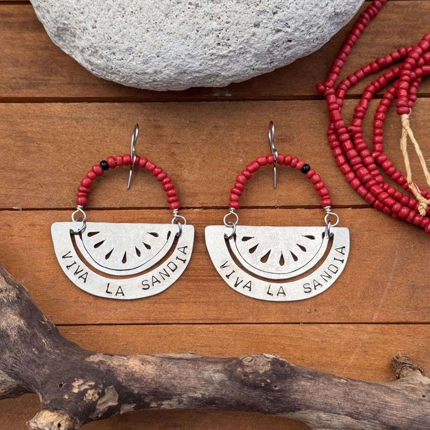 Handmade Watermelon Earrings: Aluminum & African Glass Bead Jewelry