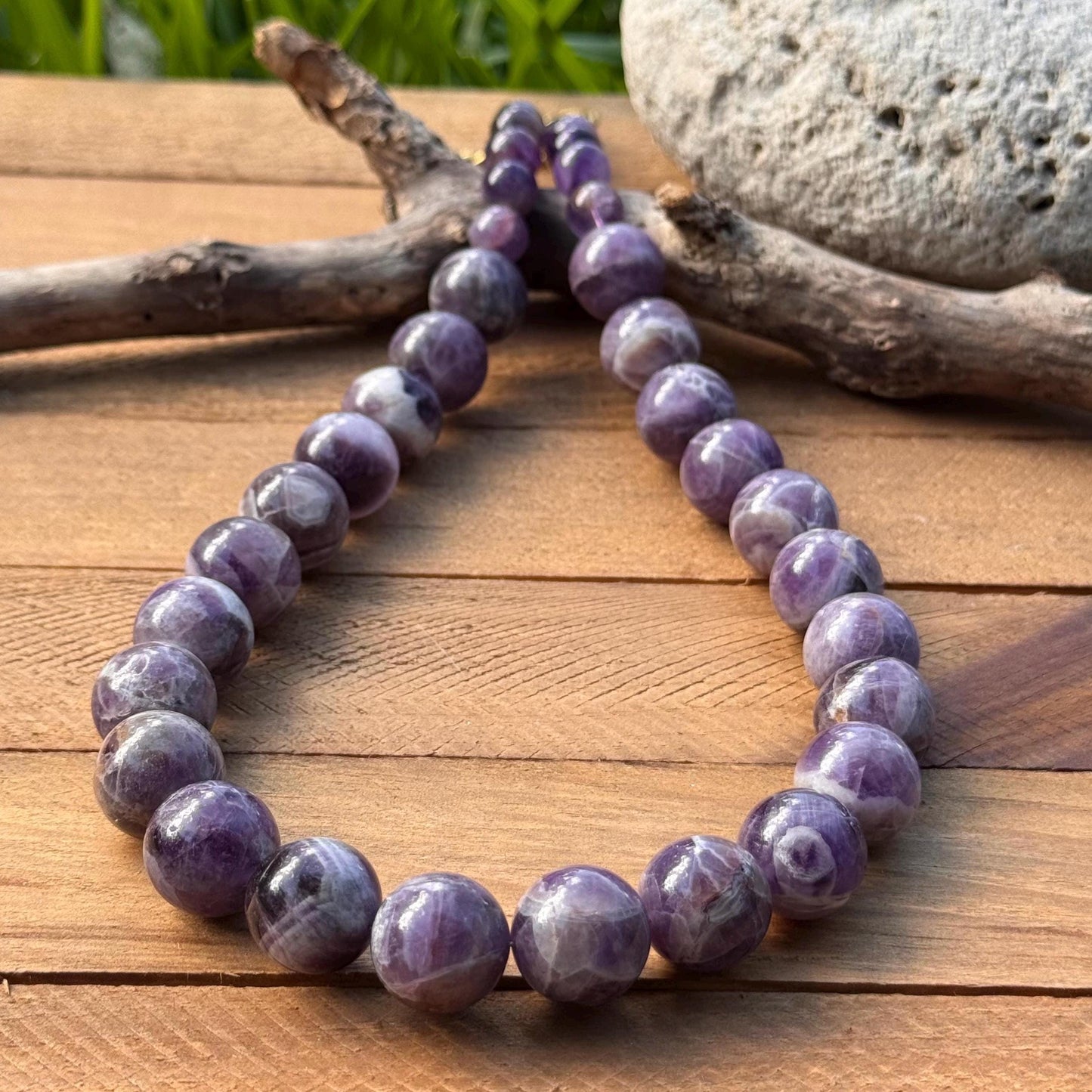 Amethyst necklace, chunky purple gemstone necklace