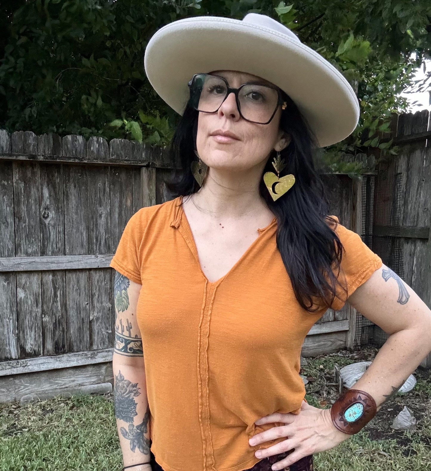 XL Sacred Heart Earrings: Sun & Moon, Brass, Copper or Aluminum