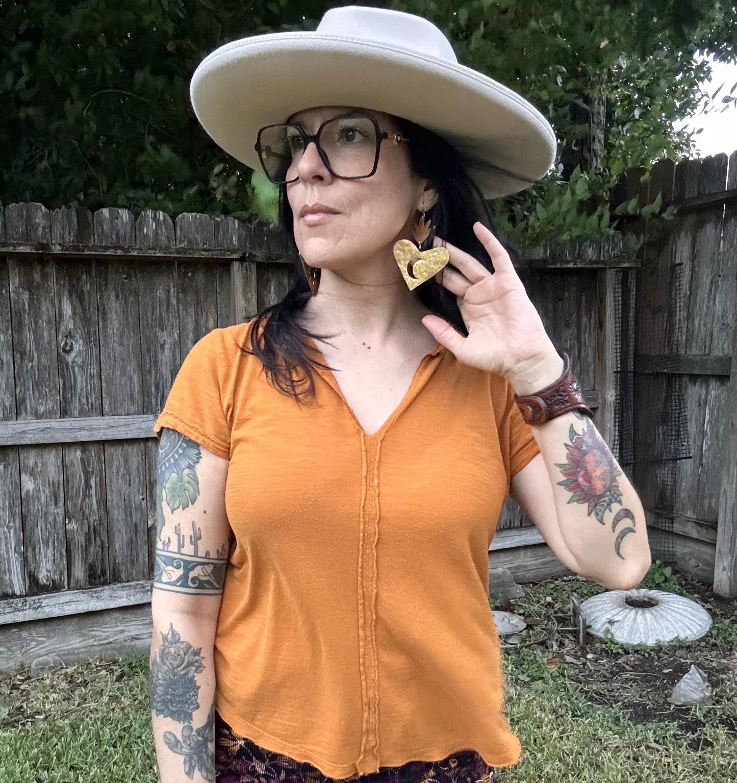 XL Sacred Heart Earrings: Sun & Moon, Brass, Copper or Aluminum