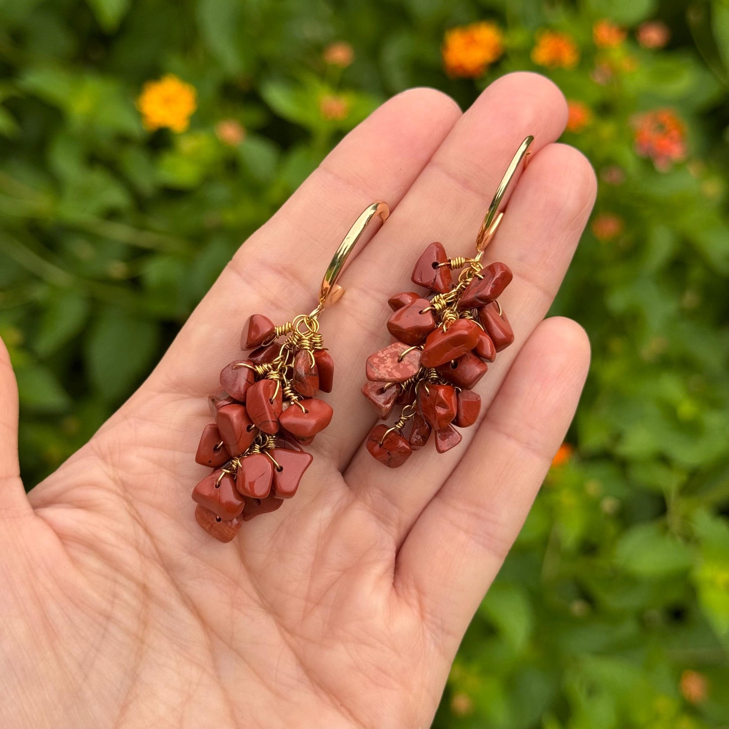 Red Jasper cluster Hoop Earrings: Handmade Ristra dangles