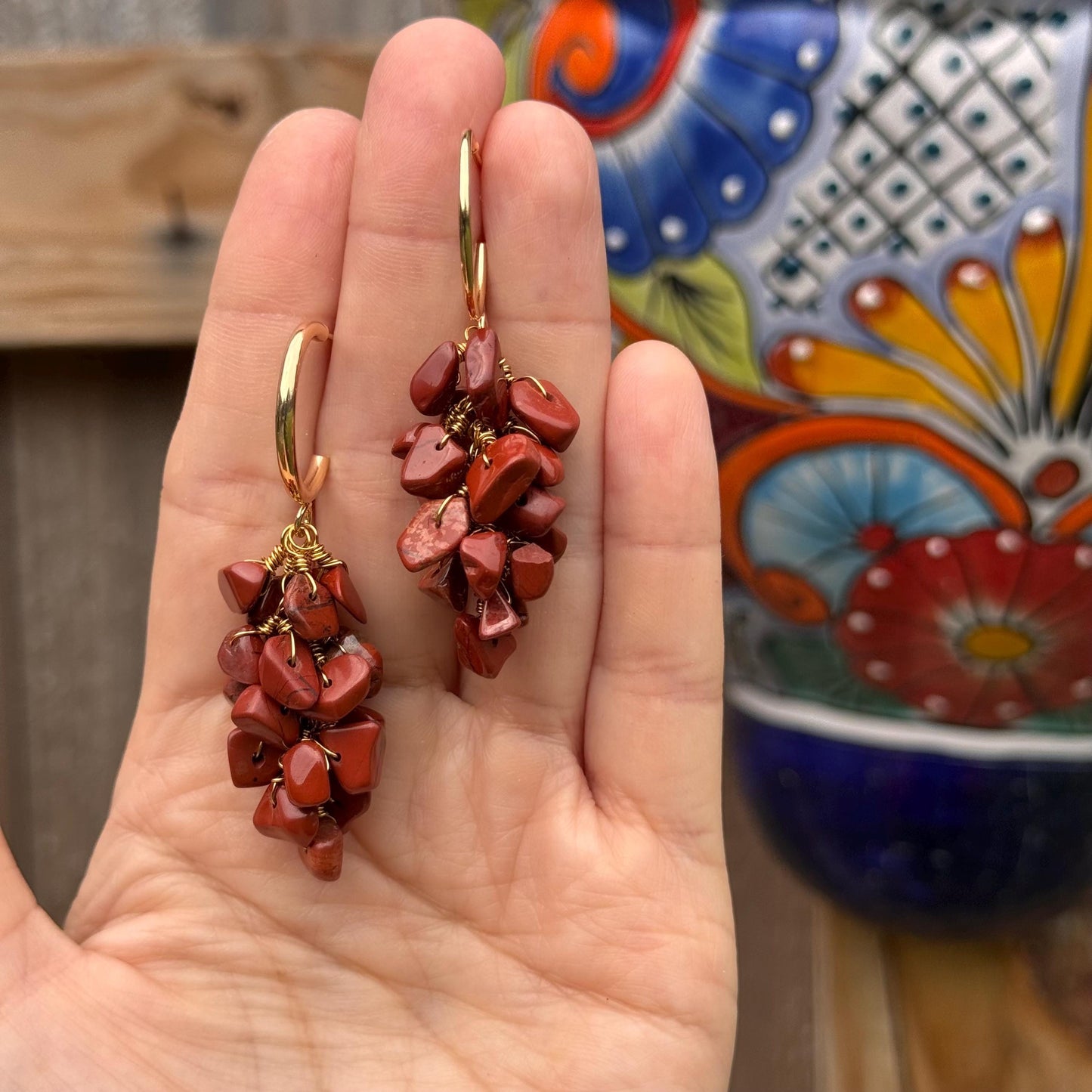 Red Jasper cluster Hoop Earrings: Handmade Ristra dangles