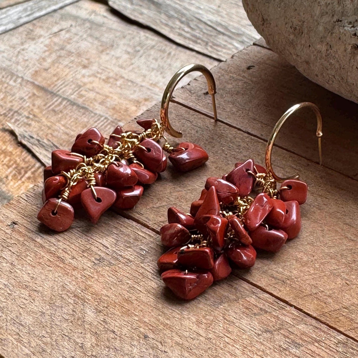 Red Jasper cluster Hoop Earrings: Handmade Ristra dangles