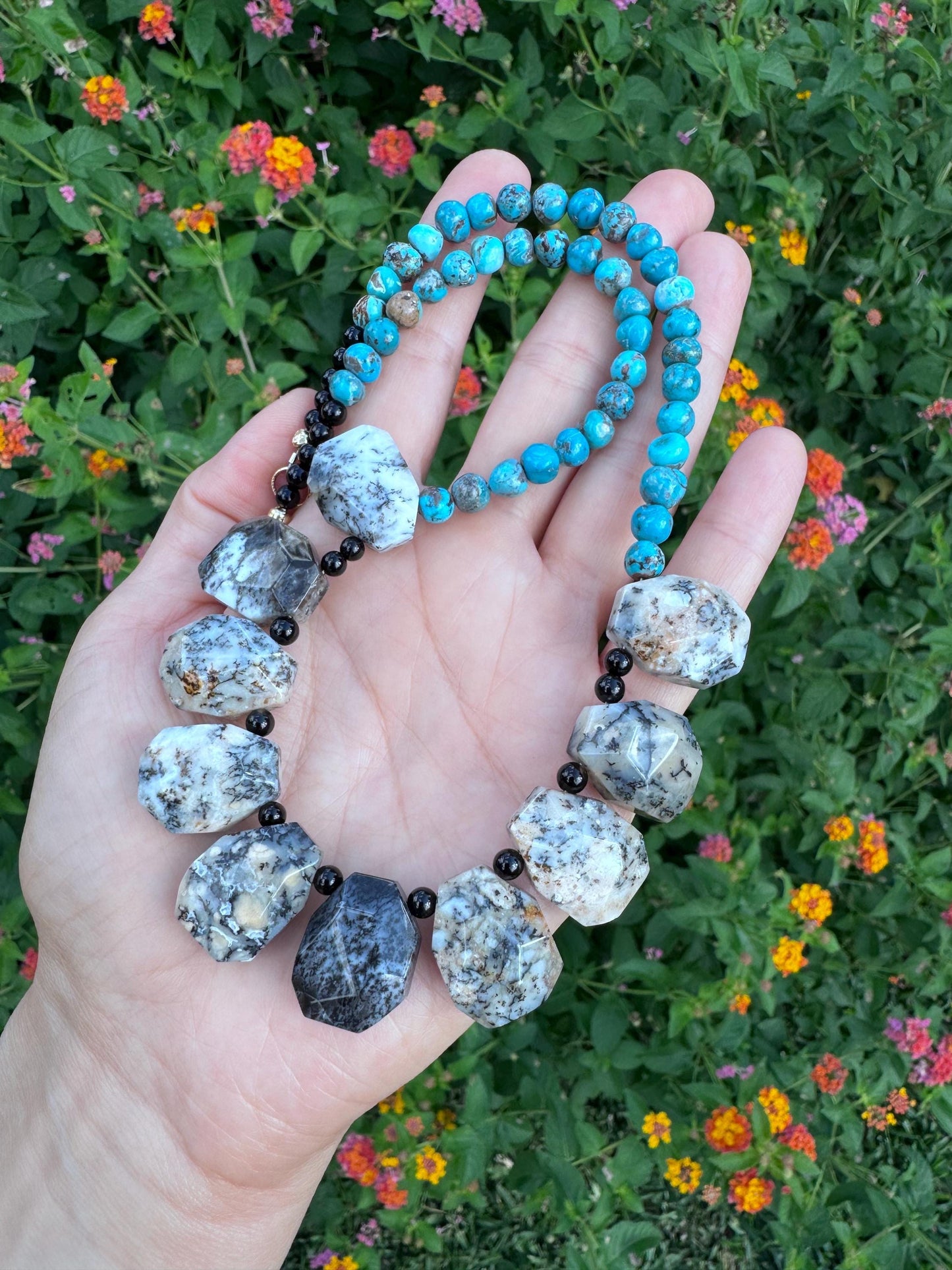 Dendritic Opal & Turquoise Necklace: Rustic Southwestern Style