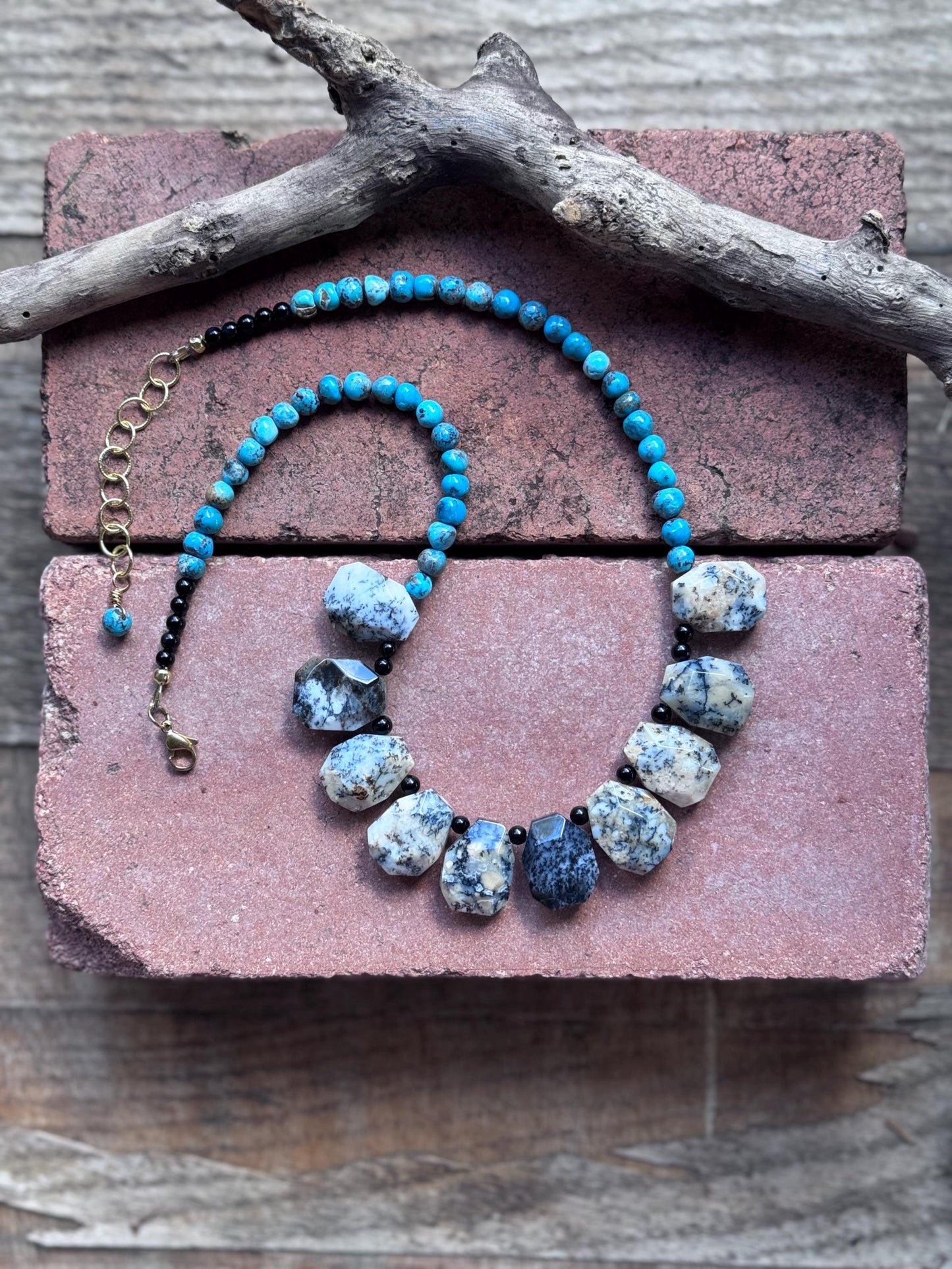 Dendritic Opal & Turquoise Necklace: Rustic Southwestern Style