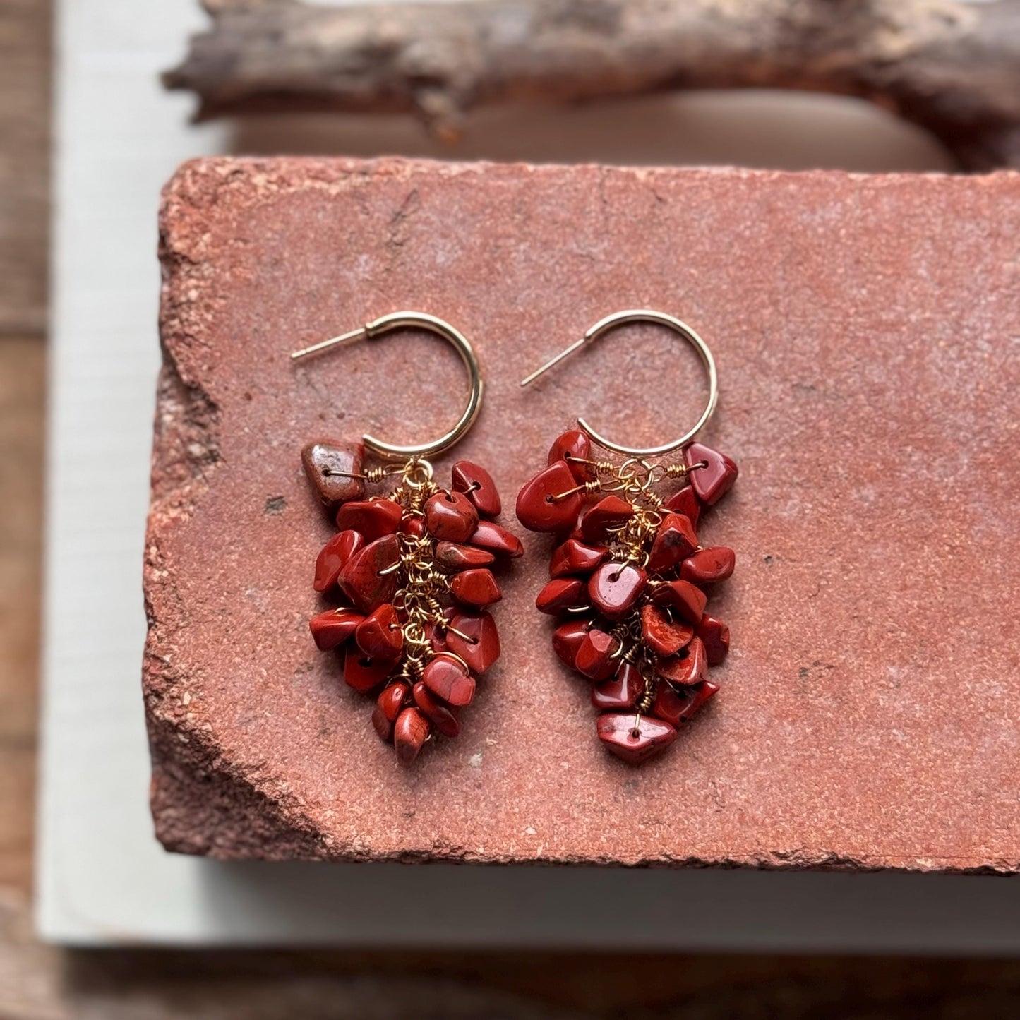 Red Jasper cluster Hoop Earrings: Handmade Ristra dangles