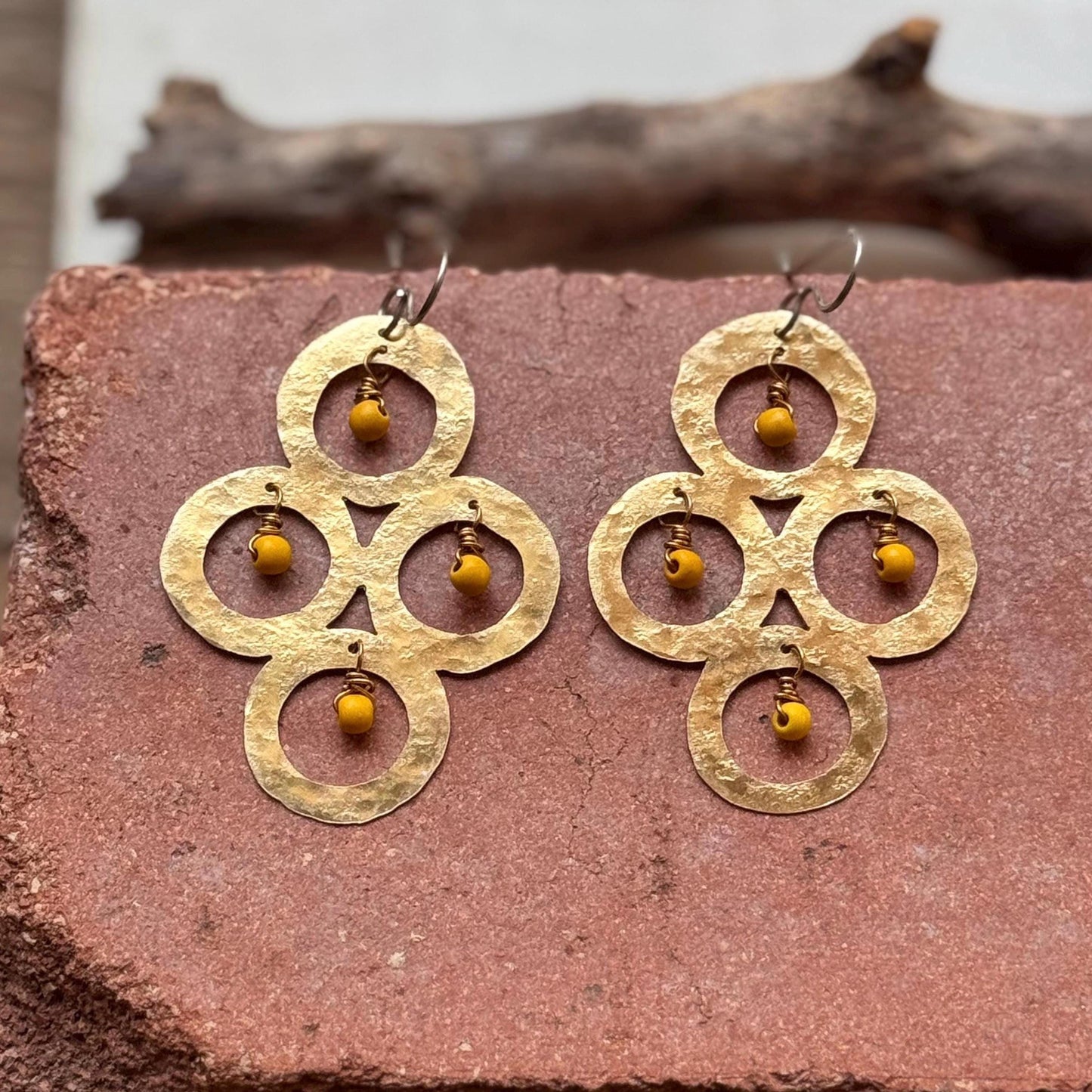 Handmade Metal Circle Chandelier Earrings with Magnesite Beads