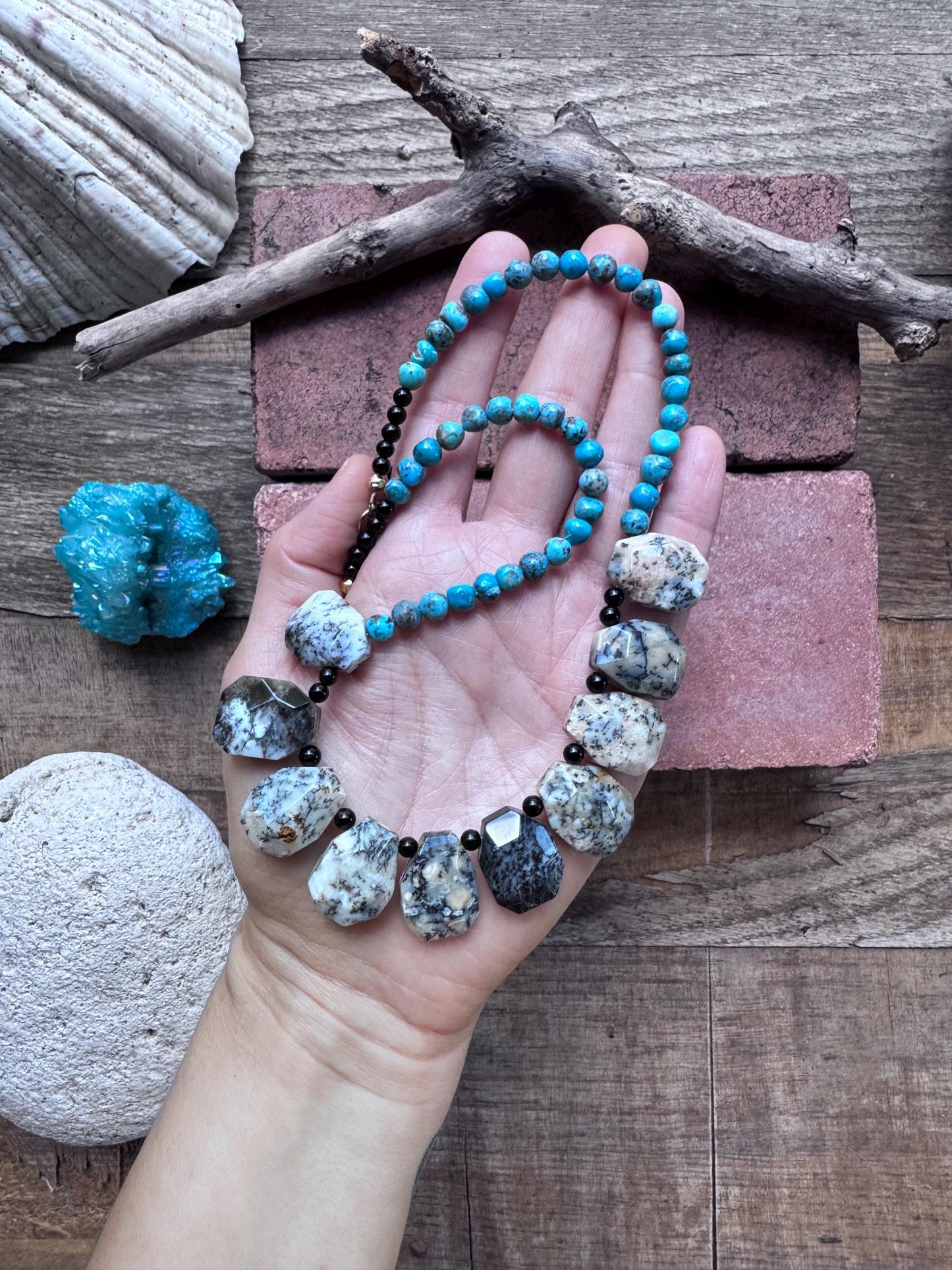 Dendritic Opal & Turquoise Necklace: Rustic Southwestern Style