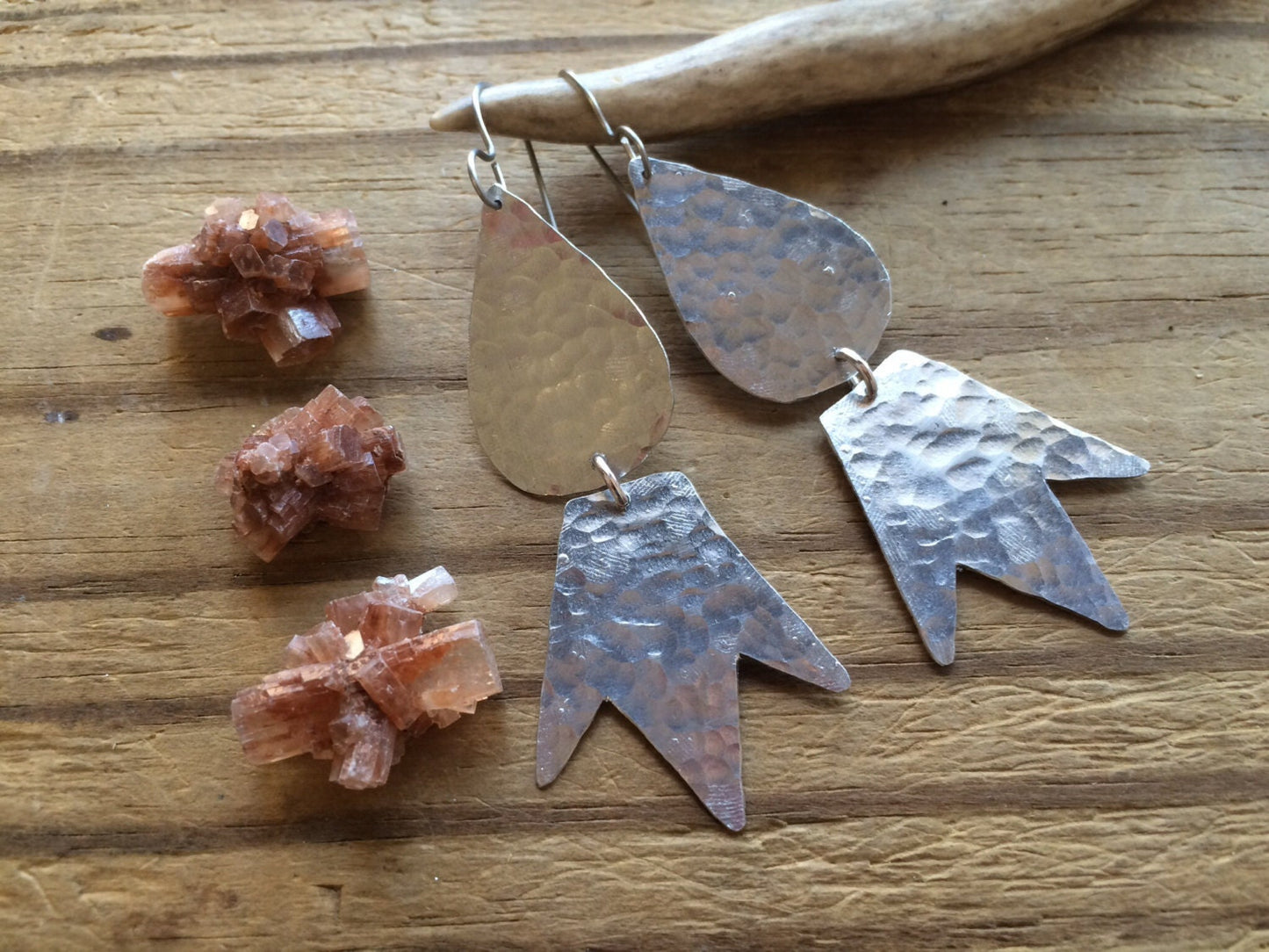 Handmade Hammered Metal Dangle Earrings: Geometric Sculptural Drops