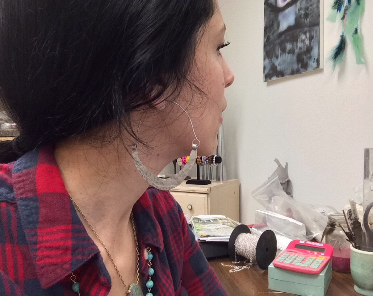 Rustic Metal Hoop Earrings: Handmade Bent Crescent Design