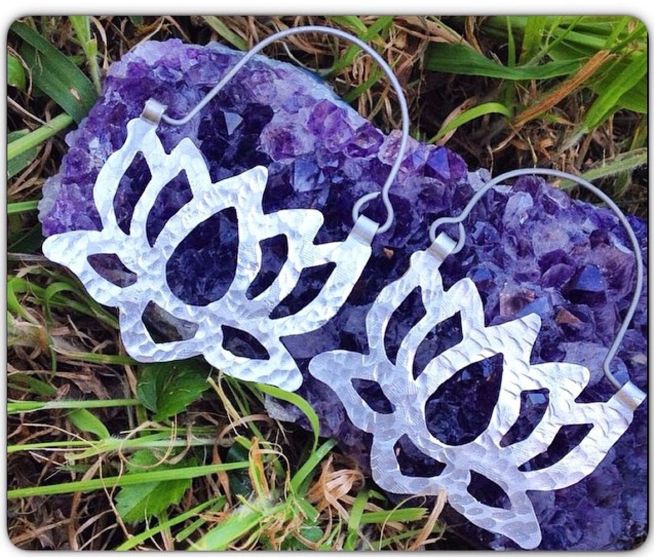 Hammered Metal Lotus Flower Hoop Earrings: Handmade Aluminum Jewelry