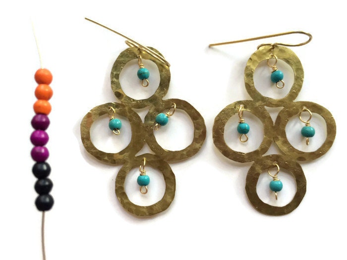 Handmade Metal Circle Chandelier Earrings with Magnesite Beads