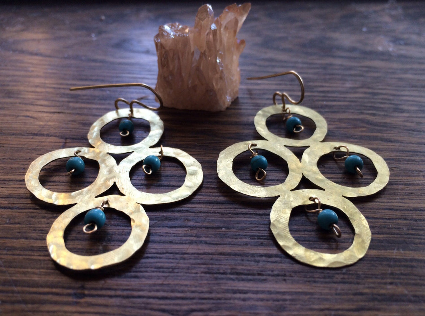 Handmade Metal Circle Chandelier Earrings with Magnesite Beads