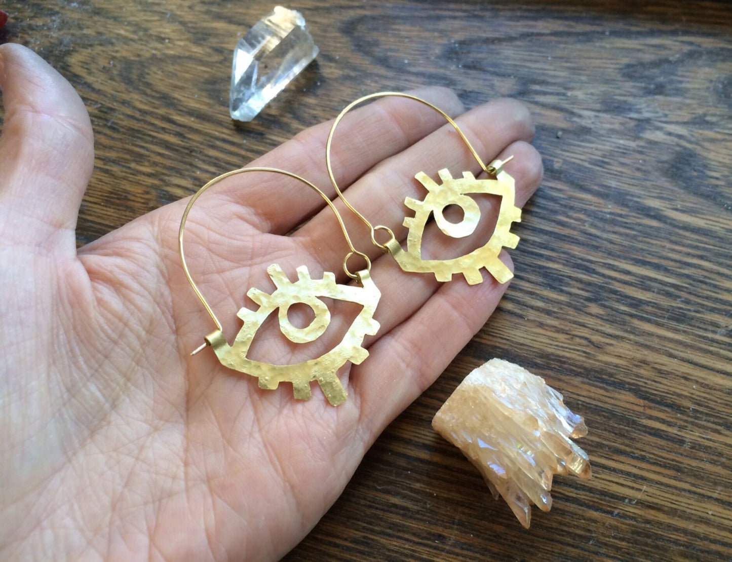 Handmade Metal Eye Hoop Earrings: Copper, Brass, or Aluminum