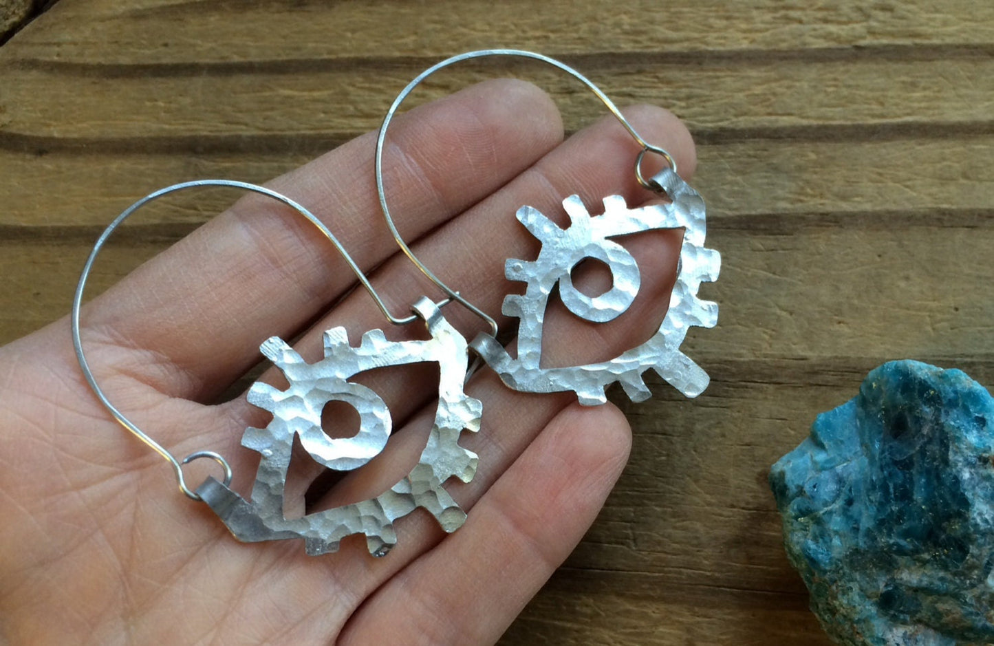 Handmade Metal Eye Hoop Earrings: Copper, Brass, or Aluminum