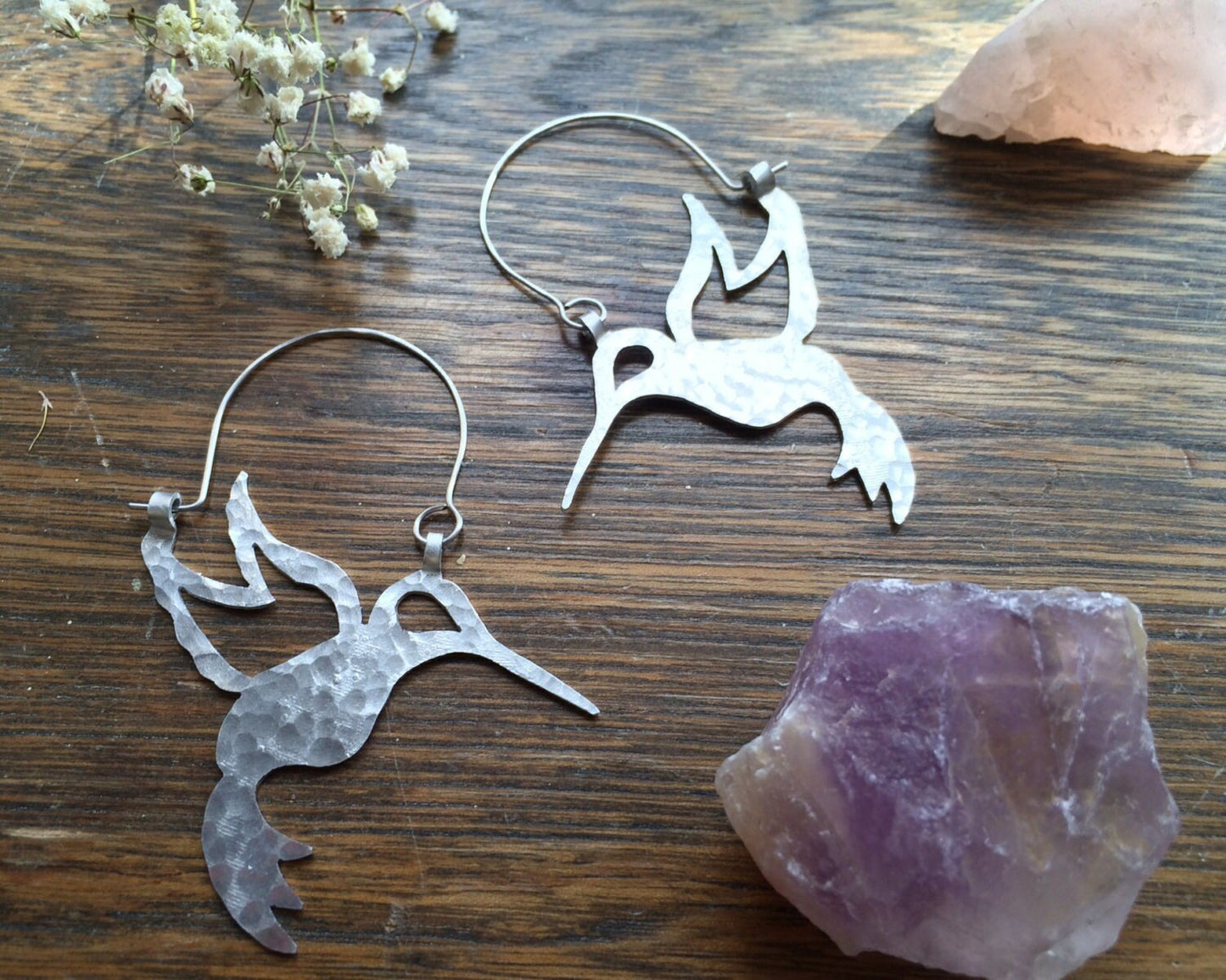 Handmade Hummingbird Hoop Earrings: Aluminum Bird Jewelry