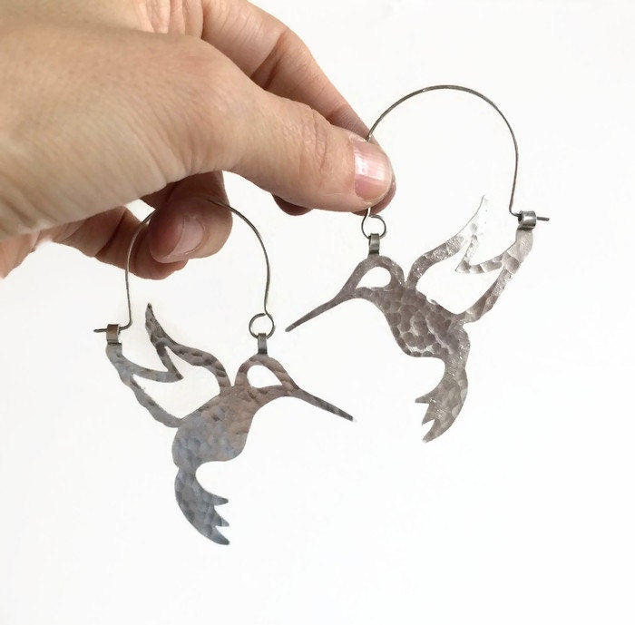 Handmade Hummingbird Hoop Earrings: Aluminum Bird Jewelry
