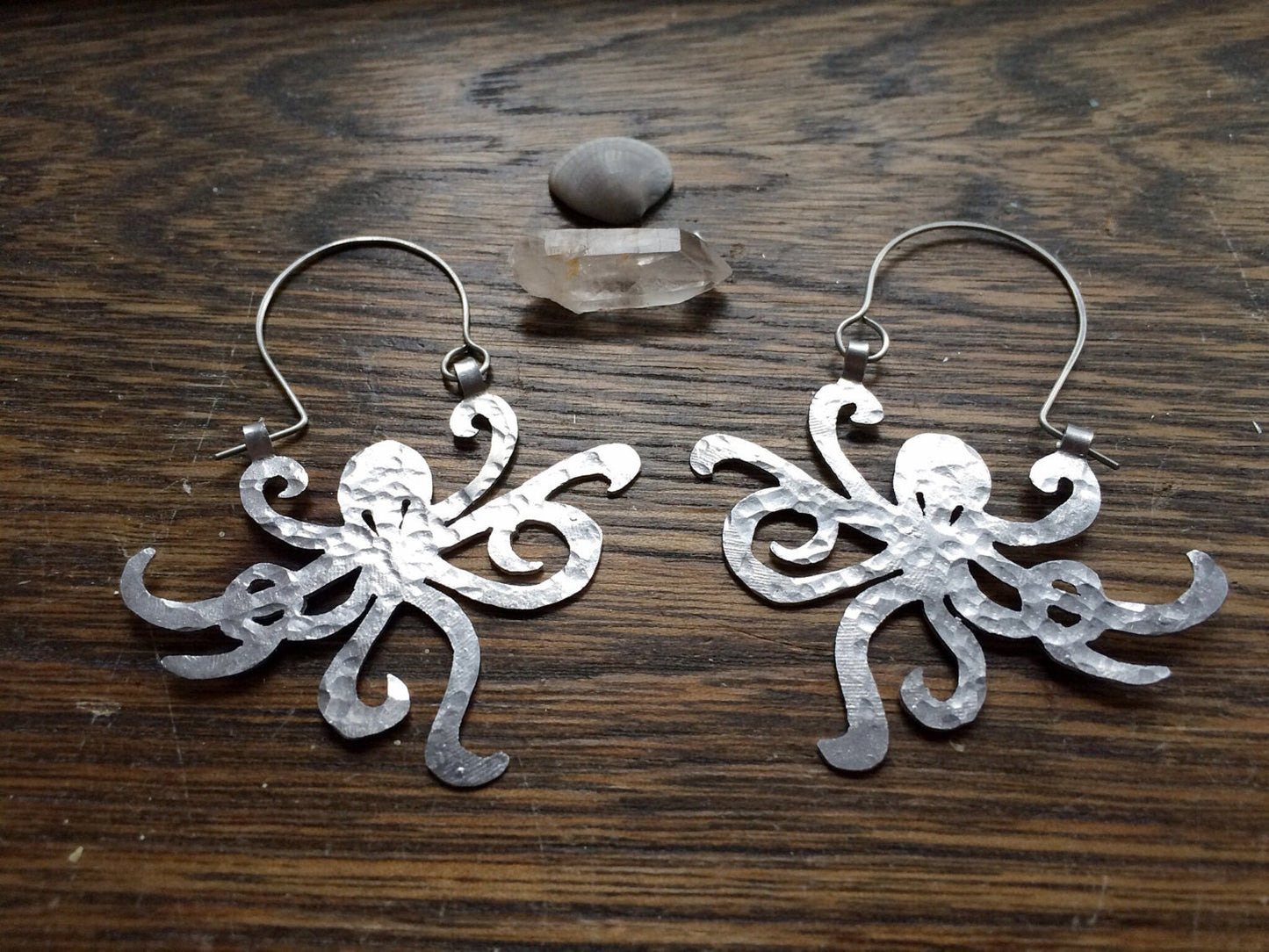 Handmade Metal Octopus Hoop Earrings: Ocean Jewelry