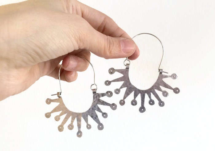 Atomic Sunburst Hoop Earrings: Mid Century Modern Inspired