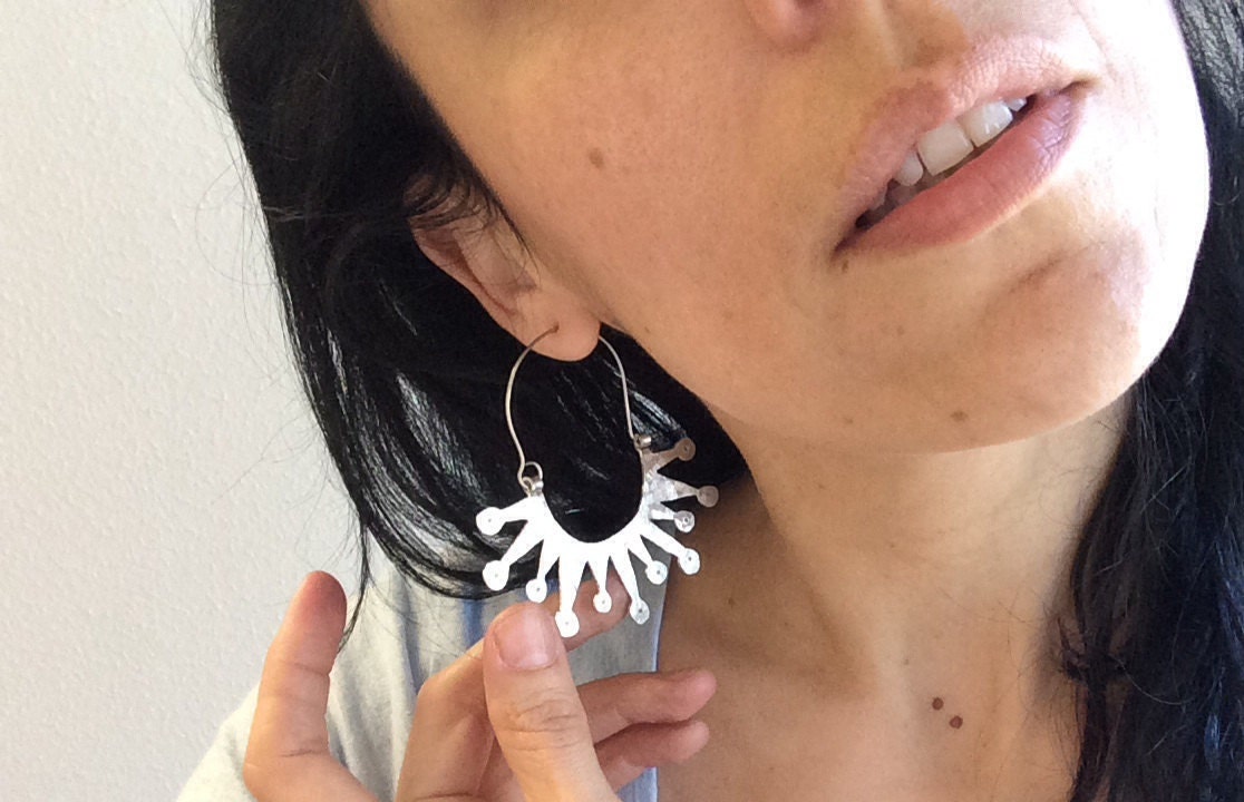 Atomic Sunburst Hoop Earrings: Mid Century Modern Inspired