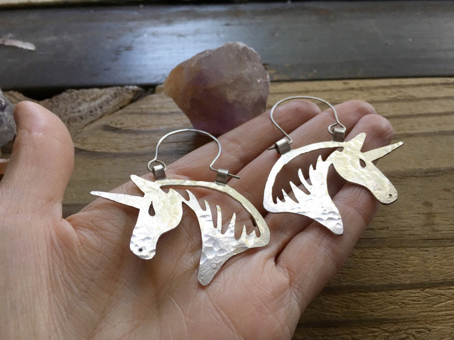 Handmade Unicorn Hoop Earrings: Aluminum or Copper