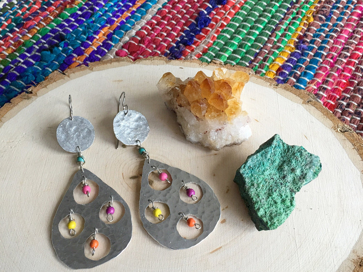 Colorful Fiesta Metal Drop Earrings: Handmade Confetti Statement Jewelry