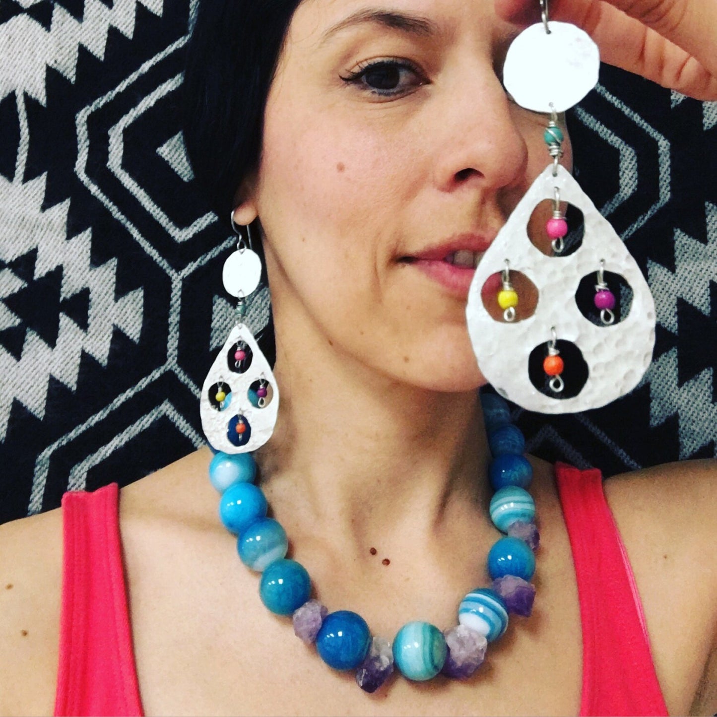 Colorful Fiesta Metal Drop Earrings: Handmade Confetti Statement Jewelry