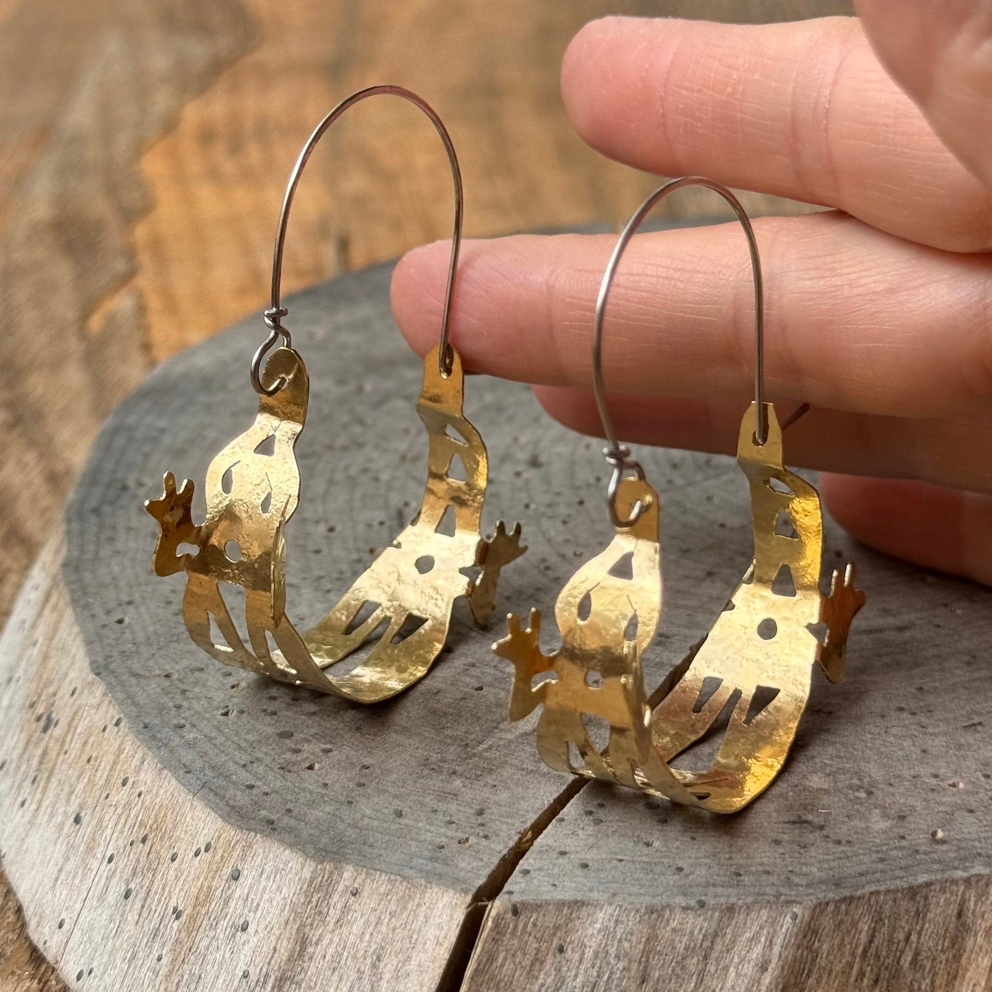 Brass Lizard Hoop Earrings: Tribal Hammered Metal Jewelry