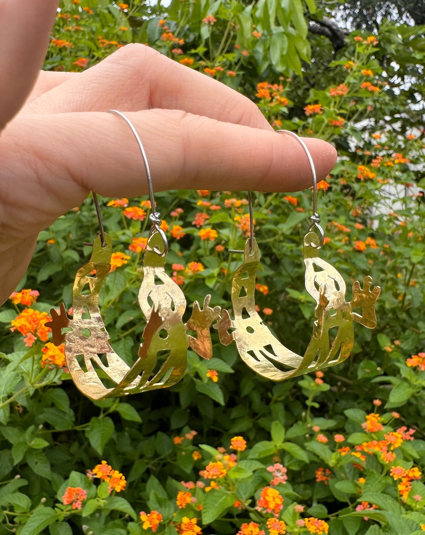 Brass Lizard Hoop Earrings: Tribal Hammered Metal Jewelry