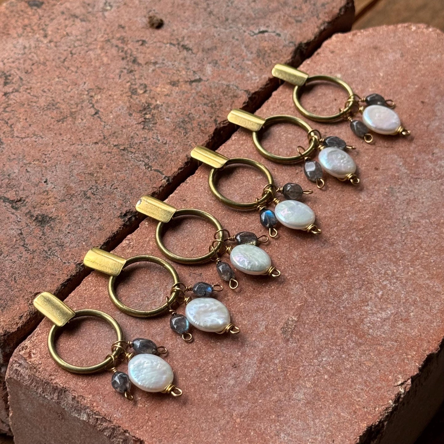 Brass Freshwater Pearl & Labradorite Hoop Post Earrings __etsy:8055901882