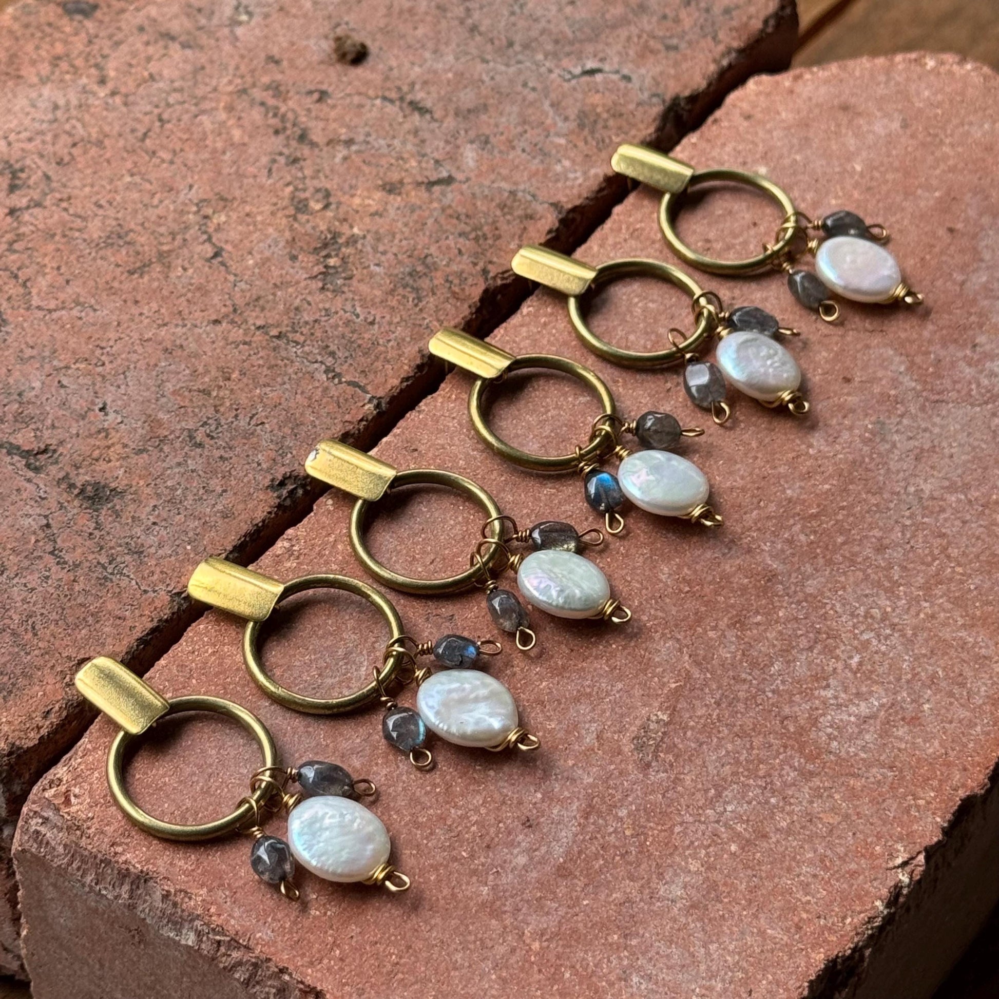 Brass Freshwater Pearl & Labradorite Hoop Post Earrings __etsy:8055901882