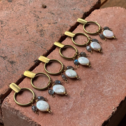 Brass Freshwater Pearl & Labradorite Hoop Post Earrings __etsy:8055901882