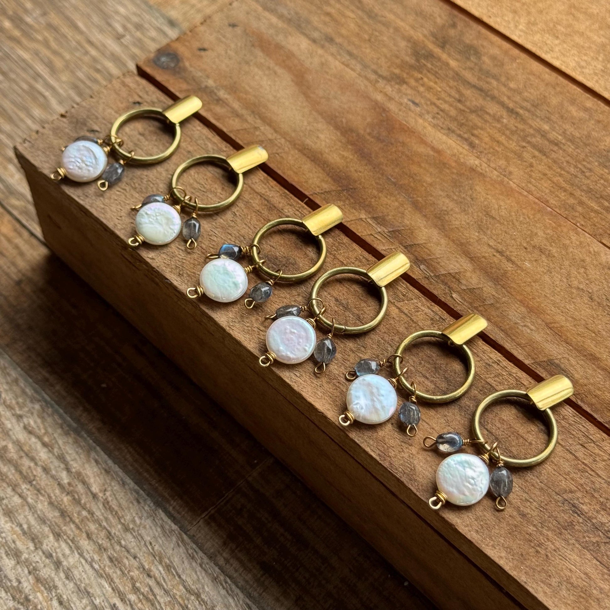 Brass Freshwater Pearl & Labradorite Hoop Post Earrings __etsy:8101971329
