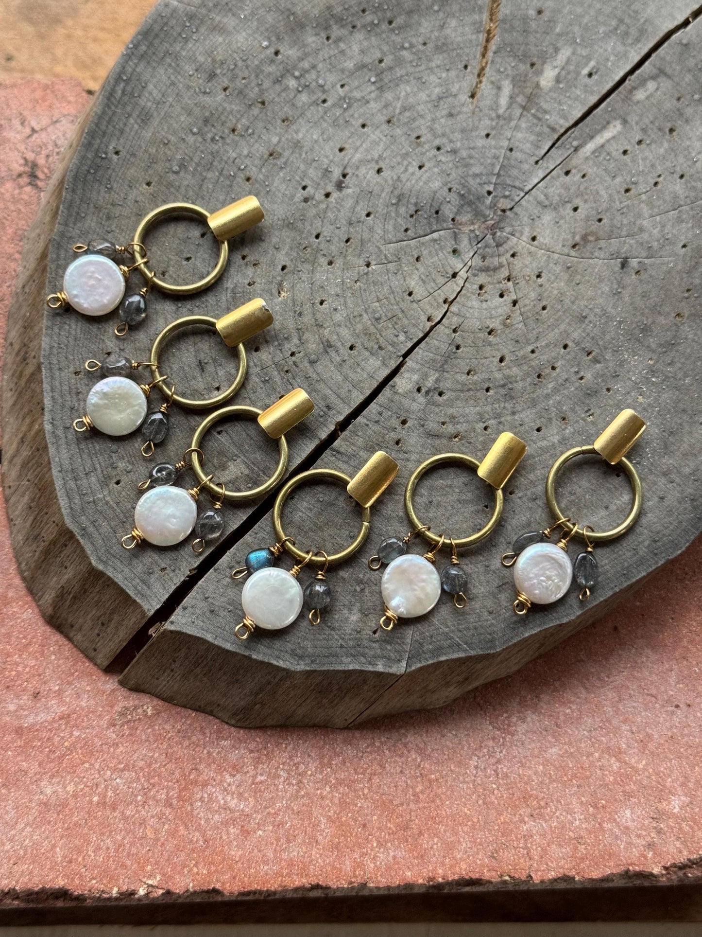 Brass Freshwater Pearl & Labradorite Hoop Post Earrings __etsy:8101971351