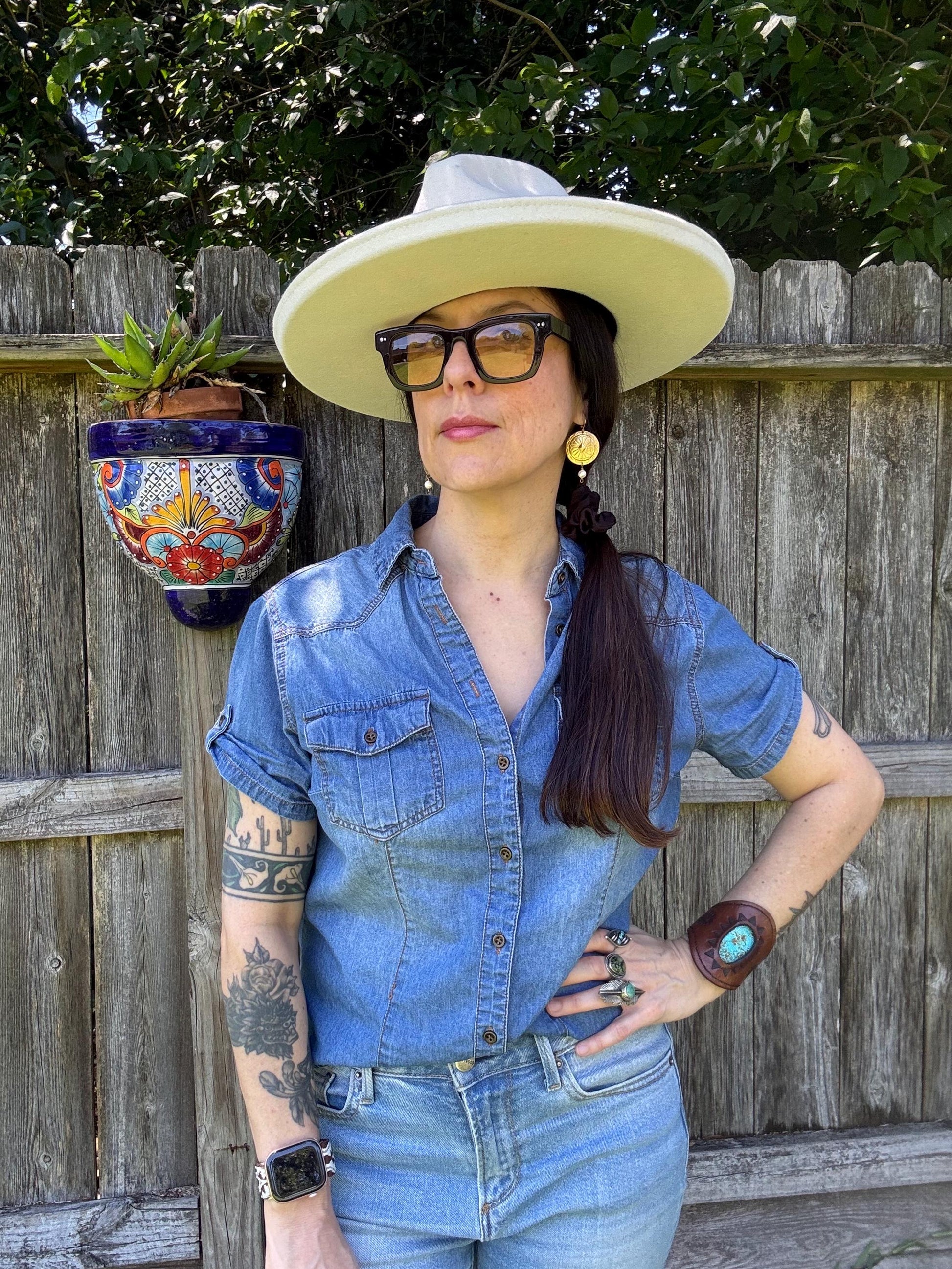 Brushed Gold Concho Leverback Earrings with Pearl Drop, Western Boho Statement Earrings