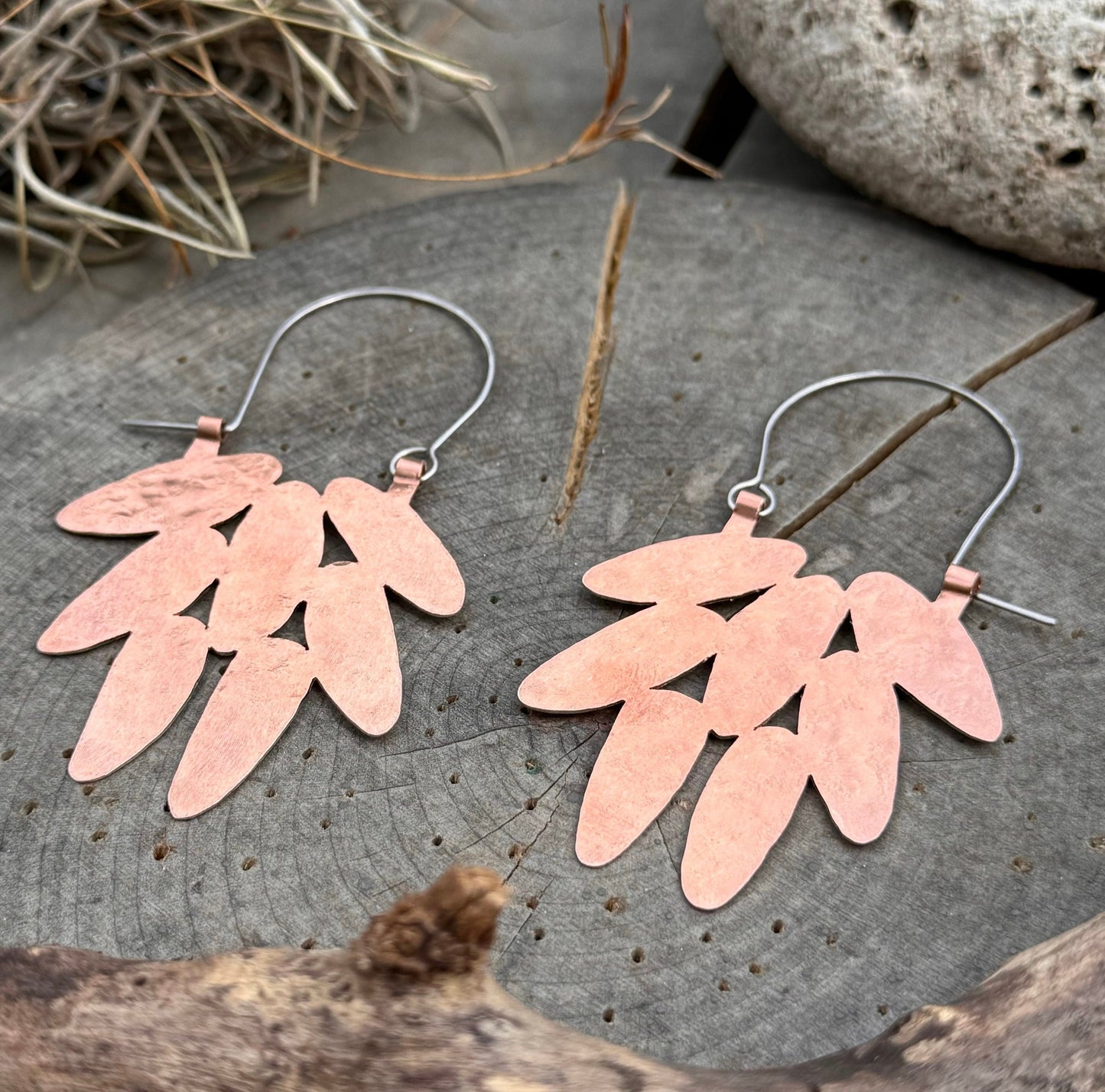 Brutalist Copper Pinecone Hoop Earrings: Modern Pod Design