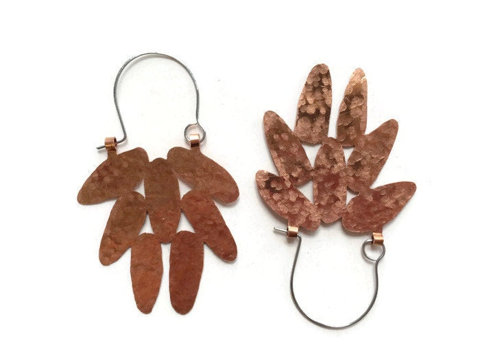 Brutalist Copper Pinecone Hoop Earrings: Modern Pod Design